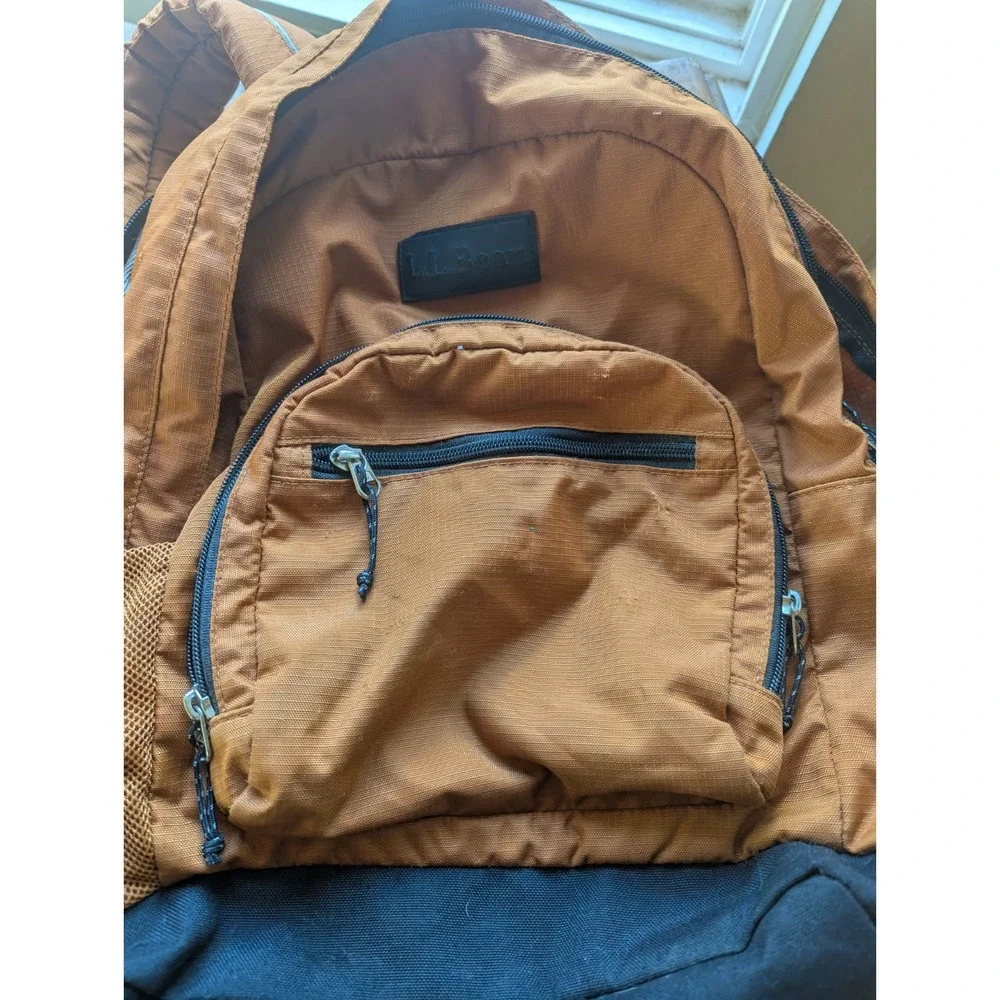 L.L. Bean Ripstop Nylon Backpack‎ Brown Black School Travel Hiking Daypack Bag